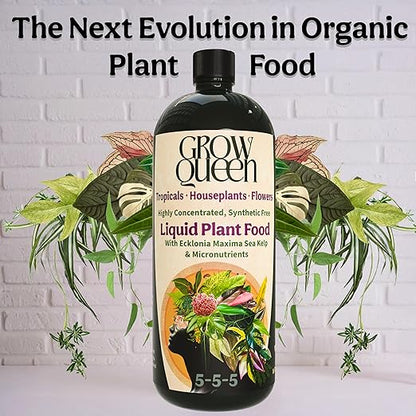 Organic Liquid Indoor Plant Food, Houseplant, Tropical & All-Purpose Indoor Plant Fertilizer, Organic Liquid Fertilizer 5-5-5 with Sea Kelp, 12oz Treats 75 Gallons