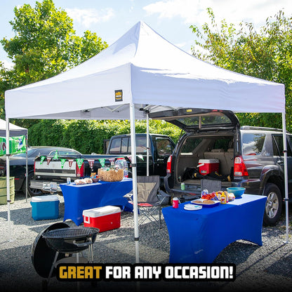 10x10 Heavy Duty Pop Up Canopy - EZ Up, Commercial Grade Aluminum Frame, 42” Folded Frame Height, UPF 50+, Adjustable Portable Tent for Beach, Events, Camping, Roller Bag (White)