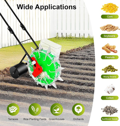 Manual Seeder,Garden Hand-Push Seeding Machine Walk-Behind Row Crop Planter Roller Seeding Hand Push Seeder for Soy Peanut Corn Cotton Soybean (12 Nozzles)