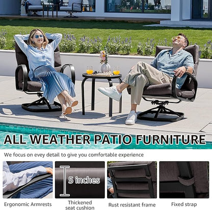 NATURAL EXPRESSIONS Patio Bistro Set, 3 Piece Outdoor Swivel Glider Rocking Chairs, Conversation Furniture with 2 Highback Rockers, 1 Table and 5" Cushion for Backyard,Porch,Yard,350lb. (Dark Grey)