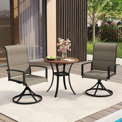 VICLLAX 27.5" Outdoor Round Patio Table for Lawn Garden, All Weather Metal Round Patio Dining Table with Storage Shelf, 2 Person Small Patio Table, Walnut Wood Grain