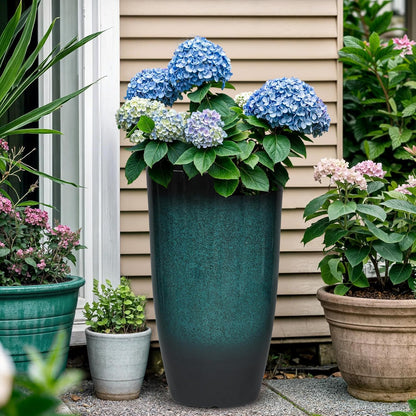23.6" H Large Tall Outdoor Planters, Set of 2 Plastic Large Flower Pots for Outdoor Plants, with Gradient Turquoise Finish, Weather-Resistant for Porch, Garden, Patio or Indoor Use
