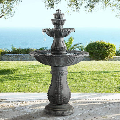 Hampton 56 3/4" High Large Italian Outdoor Decor Slate Stone Floor Fountain with Light LED Waterfall 4-Tier Standing Basin Water Feature for Outside Garden Patio Yard Backyard Porch - John Timberland
