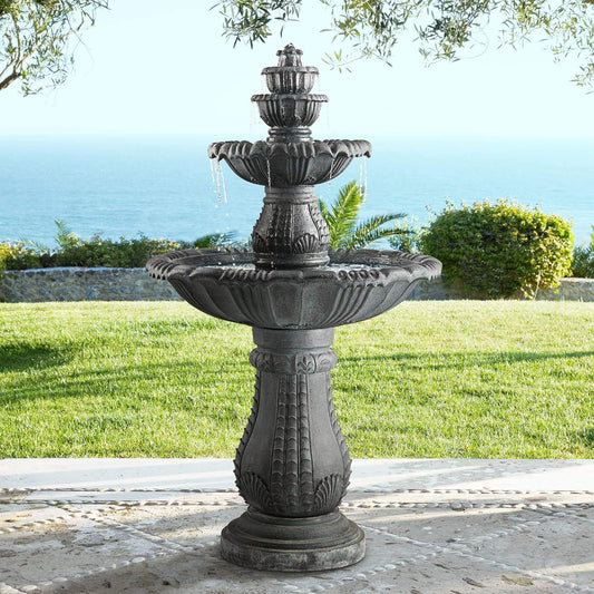 Hampton 56 3/4" High Large Italian Outdoor Decor Slate Stone Floor Fountain with Light LED Waterfall 4-Tier Standing Basin Water Feature for Outside Garden Patio Yard Backyard Porch - John Timberland