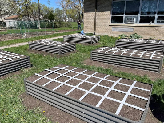 A ANLEOLIFE 8X4X1.5ft Galvanized Raised Garden Bed Kit, Rectangular Large Metal Deep Root Planters for Outdoor Plants Vegetables Flowers Herb, 359 Gallon Capacity- Quartz Grey