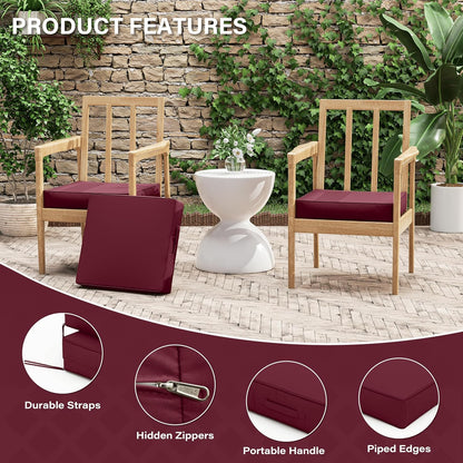 Patio Chair Cushions 17 X 16 X 3 Inch Waterproof Outdoor Seat Cushions for Patio Furniture, Outdoor Sofa Couch Pads with Ties & Handle, Set of 2, Burgundy