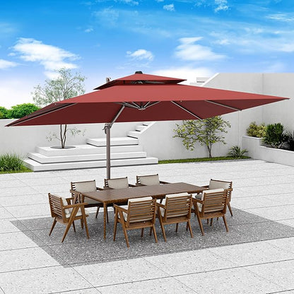 9x12 FT Patio Umbrella, Large Cantilever Rectangular Double Top Heavy Duty Offset Umbrellas with 360° Rotation, Outdoor shade for Garden Deck Pool, Red