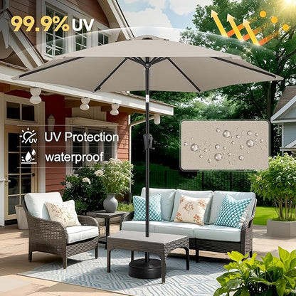 FLAME&SHADE 10ft Patio Umbrella - Outdoor Umbrella with 6 Sturdy Ribs, Push Button Tilt and Crank, UV Protection Table Market Umbrella for Pool, Porch，Garden, Deck, Backyard (Taupe)