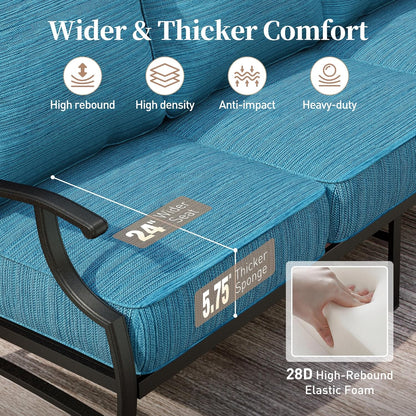 Metal Outdoor Swivel Patio Chairs Set of 2 with 5.75" Extra Thick Cushion, 2 Piece High Back Swivel Rocker Patio Chairs Outdoor Furniture Seating for Deck Balcony Front Porch, Blue-2