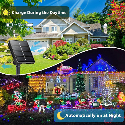 SANJICHA Warm White and Multicolor Color Changing Solar String Lights, Extra-Long 2PK 144FT 400LED Solar Fairy Lights Outdoor Waterproof, Copper Wire 8 Modes for Garden Party Wedding Decorations