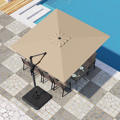 PHI VILLA 10ft Patio Umbrella with Base. 360° Rotation & 7-Level Tilt Outdoor Cantilever Umbrella with Easy Crank Handle. Square Offset Umbrella Heavy Duty for Garden Poolside Backyard (Beige)