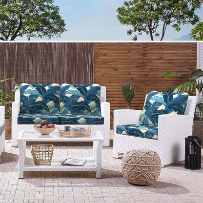 LVTXIII Outdoor Deep Seat Cushion 24"x24"x4" Patio Seat and Back Cushion Set Seasonal Chair Cushion for Dining Arm Chairs, Wicker Chairs and Garden Furniture Decoration, Swaying Palms Blue