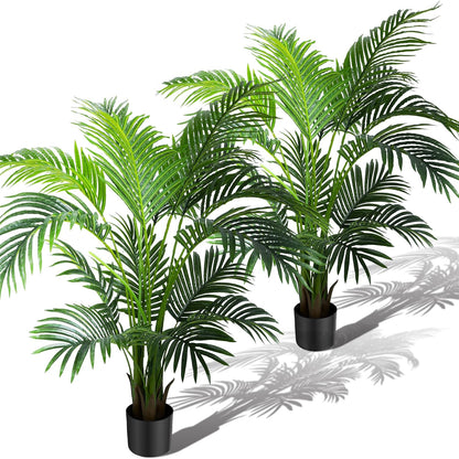 KOL 4ft 2-Pack Artificial Palm Tree Plant, 47in Fake Cane Areca Palm Silk Tree Indoor Outdoor,Dypsis Lutescens, Realistic Faux Silk Plants for Office Home Garden Decoration, Lifelike Modern Decor