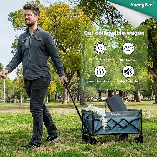 SUNNYFEEL 330lbs Wagons Carts Foldable,Heavy Duty Collapsible Folding Wagon Carts with Wheels,Lightweight Fold Up Wagon Cart for Outdoor Camping Shopping Sports Beach Garden Grocery