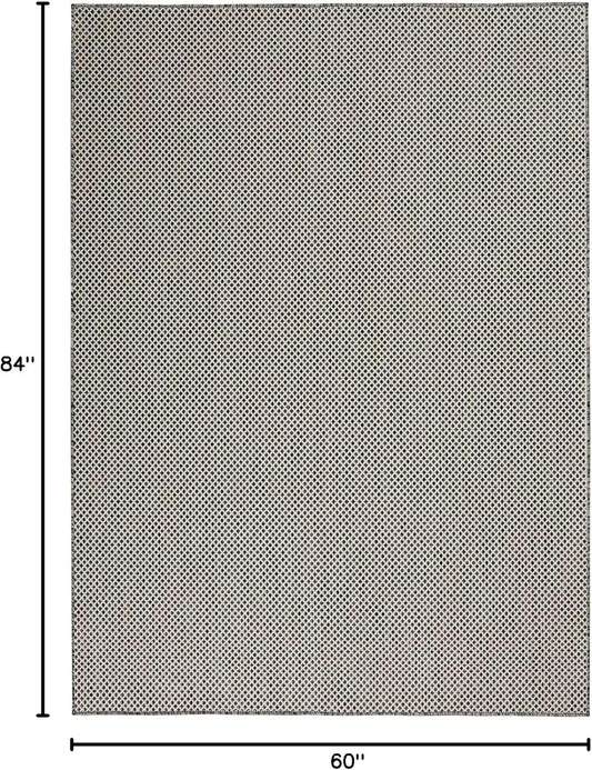 Nourison Courtyard Indoor/Outdoor Ivory Charcoal 5' x 7' Area Rug, Geometric, Easy Cleaning, Non Shedding, Bed Room, Living Room, Dining Room, Deck, Patio, Backyard (5x7)