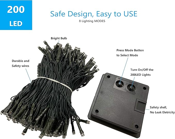 OZS 2PK 240LED Solar String Lights Outdoor Waterproof | Solar Christmas Tree Lights with 8 Lighting Modes Solar Light Outdoor for Xmas Party Garden Tree Christmas Decorations (Red&Cool White)