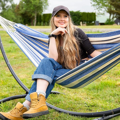 SUNCREAT Large Hammocks for Outside, Long Replacement Hammock Two Person for Stand, Blue White Stripes