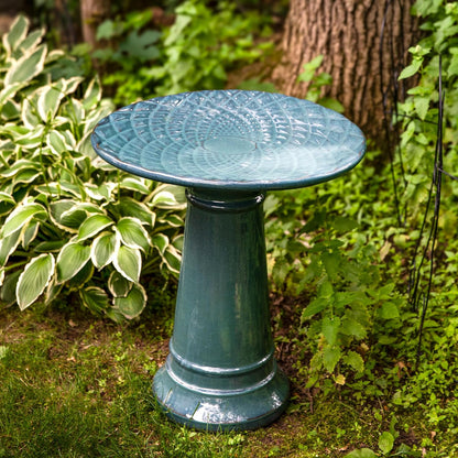 Sunnydaze Rennes Outdoor Ceramic Bird Bath - 22.5" H - UV- and Frost-Resistant - Glazed Bowl and Pedestal with Turquoise Finish