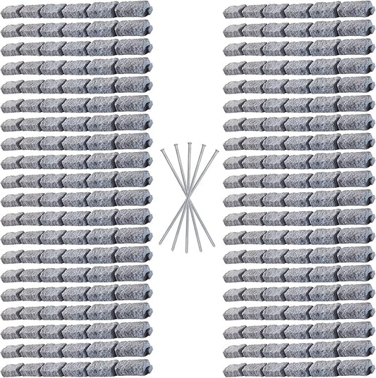 Beuta Landscape Edging | Garden Edging Border | Faux Stone Bricks for Lawn edging, Flower beds, Pathways & Yard Edging– 40 Packs | Each Section Has 6 Bricks 48"L x 4"W x 2.25"H | 120 Spikes |Greystone