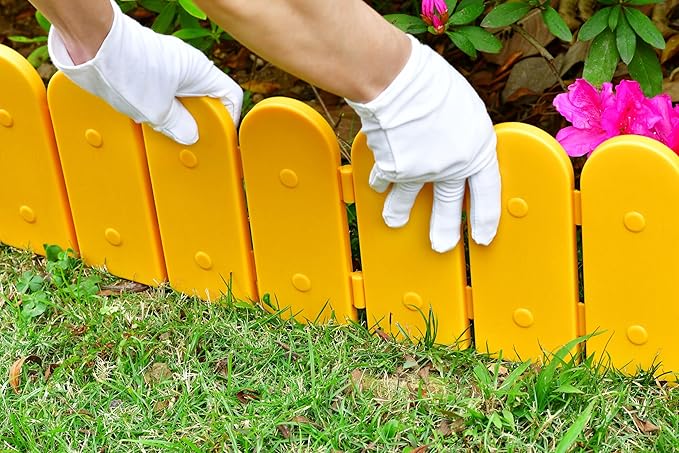 Evelyne Garden Border Edging: Wooden Fence Design - 16pcs Timber Yard Landscaping Fence Liner Lawn Edge Barrier - 20ft Kit of Decorative Lawn Landscape Panels Elements-Landscaping Edging-GMT-10374-C16