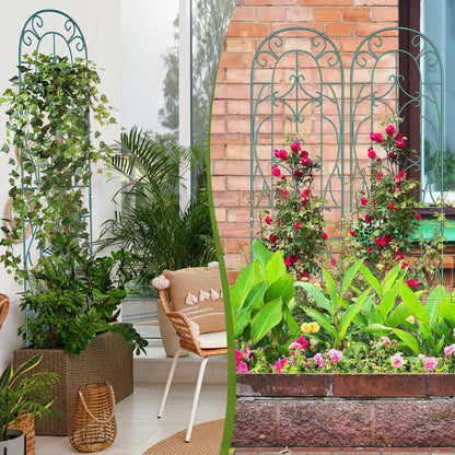 4 Pack Metal Garden Trellis for Climbing Plants,Green Metal Garden Trellis for Vines Plant Rose Vegetable Support,Large Decorative Outdoor Trellis