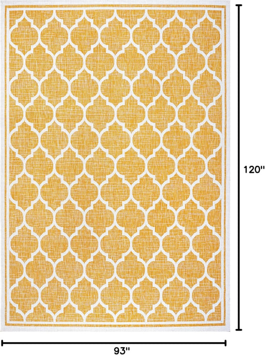 Eyely BMS109F-8 Santa Monica Trebol Moroccan Trellis Textured Weave Indoor/Outdoor Area Rug Coastal;Bohemian, Bedroom, Backyard, Patio, Easy-Cleaning, Non-Shedding, 8 X 10, Yellow/Cream