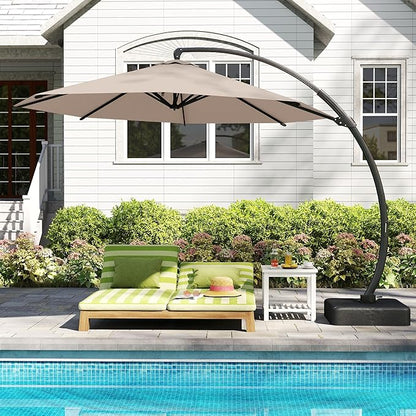 Kingdura 12ft Cantilever Patio Umbrella with Base Included, Large Round Offset Outdoor Pool Umbrella, 360° Rotation & Infinite Tilt, Heavy Duty Aluminum Frame for Deck Backyard, Beige