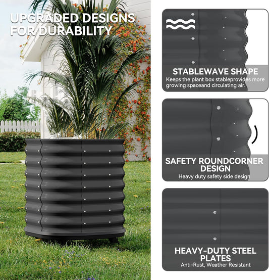 24x24x28in Galvanized Raised Garden Bed with Wheels & Water Reservoir – Durable Outdoor Planter Box, Elevated Raised Beds for Gardening, Portable Garden Box for Indoor/Outdoor Plants, Gray