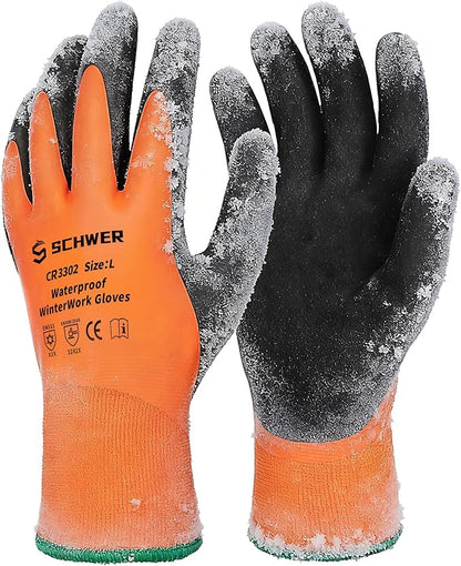 Schwer Waterproof Winter Work Gloves, ANSI A2 Cut Resistant Freezer Gloves for Outdoor Cold Weather Keep Hands Warm, Thermal Insulated Gloves for Shoveling Snow, Ice Fishing, Super Grip, L