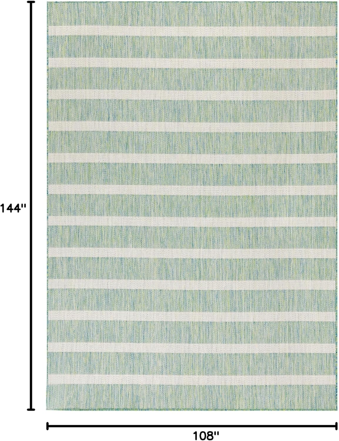 Nourison Home Positano 9' x 12' Indoor/Outdoor Blue Green Ivory Area Rug, Easy Cleaning, Non Shedding, Coastal Style, Striped, Rectangular