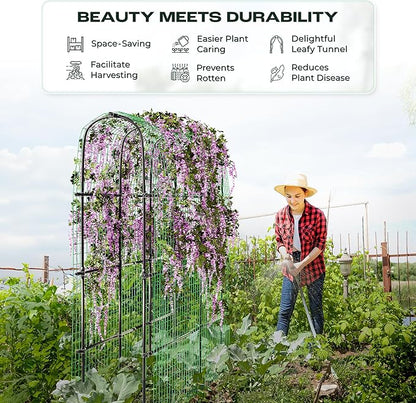 Idzo Arched Trellis for Raised Garden Bed, 70in Stainless Steel Tunnel Vegetable Trellis w PE Coating Protects Against Rust, Space-Saving Cucumber Trellis for Climbing Plants Outdoor, Easy to Maintain