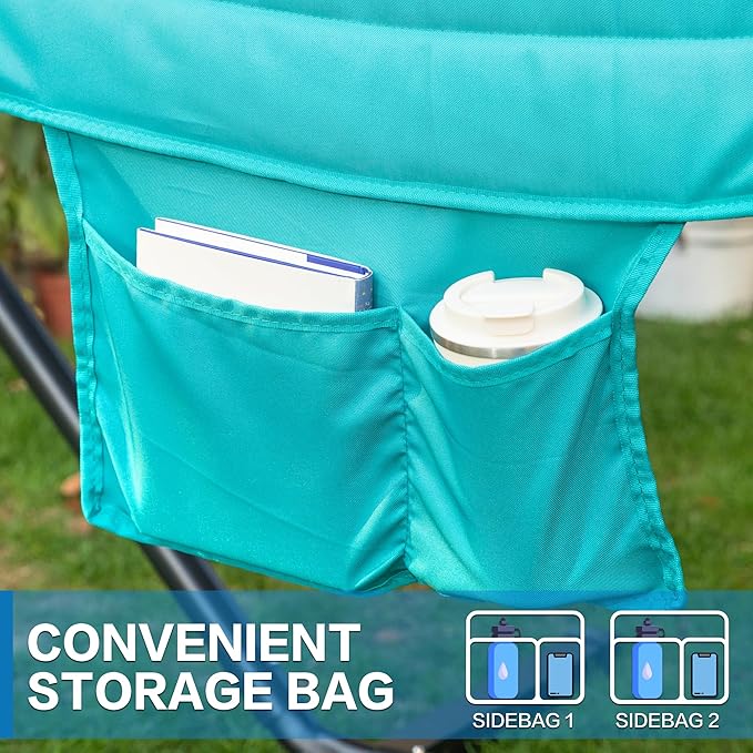 PNAEUT Double Hammock with Stand for Outside, Rope Hammocks with Polyester Pad 2 Person, 12ft Heavy Duty Stand, Extra Pillow, Storage Sidebag, Max 475 lbs Capacity (Lake)