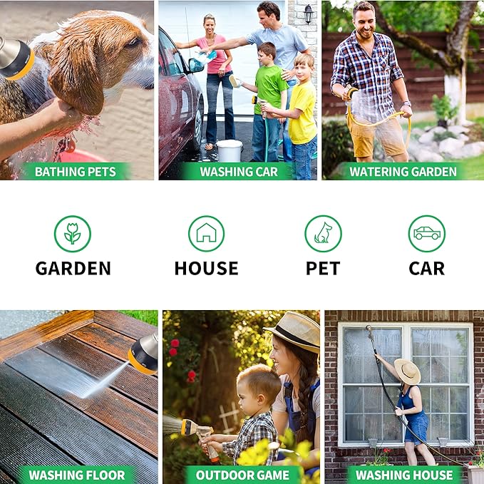 AUTOMAN Garden Nozzle Sprayer, High Pressure Spray Nozzle, 100% Metal Water Hose Nozzle, 7 Patterns Watering Nozzle, Heavy Duty Sprayer Garden Nozzle for Watering Plants & Lawns, Washing Cars & Pets