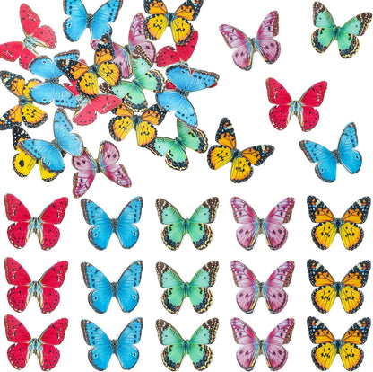 Ephlyn 48Pcs Edible Butterfly Cupcake Toppers 3D Mixed Color Cake Picks 3D Butterfly Cake Decorations for Baby Shower Boys Girls Birthday Party Decoration Supplies Colorful