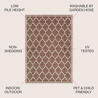 Eyely BMS109B-4SQ Santa Monica Trebol Moroccan Trellis Textured Weave, Pet Friendly, Non-Shedding, Stain Resistant, Easy-Cleaning, Espresso/Taupe, 4' Square, Indoor/Outdoor, Area Rug