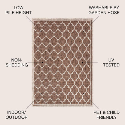 Eyely BMS109B-3R Santa Monica Trebol Moroccan Trellis Textured Weave, Pet Friendly, Non-Shedding, Stain Resistant, Easy-Cleaning, Espresso/Taupe, 3' Round, Indoor/Outdoor, Area Rug