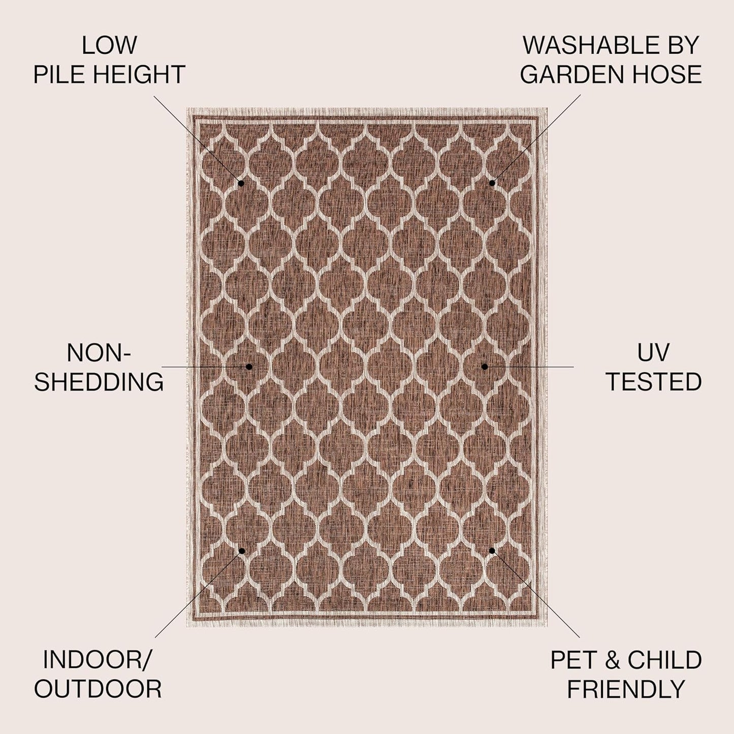 Eyely BMS109B-6 Santa Monica Trebol Moroccan Trellis Textured Weave, Pet Friendly, Non-Shedding, Stain Resistant, Easy-Cleaning, Espresso/Taupe, 6 ft. x 9 ft., Indoor/Outdoor, Area Rug