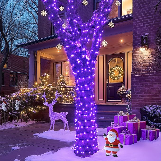 JMEXSUSS 2 Pack Purple Solar Halloween Lights, Total 400 LED 151FT Purple Halloween Lights Outdoor Waterproof, 8 Modes Solar Christmas Light for Outside Patio Yard Tree Decorations