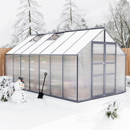 8×14FT Polycarbonate Greenhouse for Outdoors, Large Walk in Green House Kit and Winter Garden Planting, Enhanced Aluminum Green Houses for Outside to Protect Vegetables or Plants
