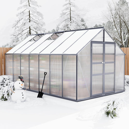8×14FT Polycarbonate Greenhouse for Outdoors, Large Walk in Green House Kit and Winter Garden Planting, Enhanced Aluminum Green Houses for Outside to Protect Vegetables or Plants