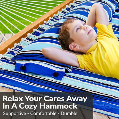 Sunnydaze Quilted Outdoor Hammock with Spreader Bars - Heavy-Duty 450-Pound Capacity Double Hammock for Outside - Catalina Beach
