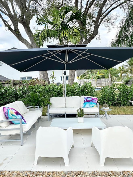 PURPLE LEAF 10' X 12' Patio Umbrella Outdoor Rectangle Umbrella Large Cantilever Umbrella Windproof Offset Heavy Duty Sun for Garden Deck Pool Patio, Grey