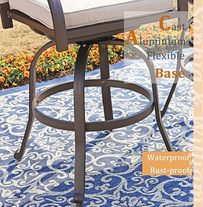Sophia & William 7 Pieces Cast Aluminium Patio Bar Set for 6, Round Outdoor Bar Height Table and Swivel Bar Stools, Patio High Top Pub Set with Bar Counter Height Chairs and 2.2" Umbrella Hole