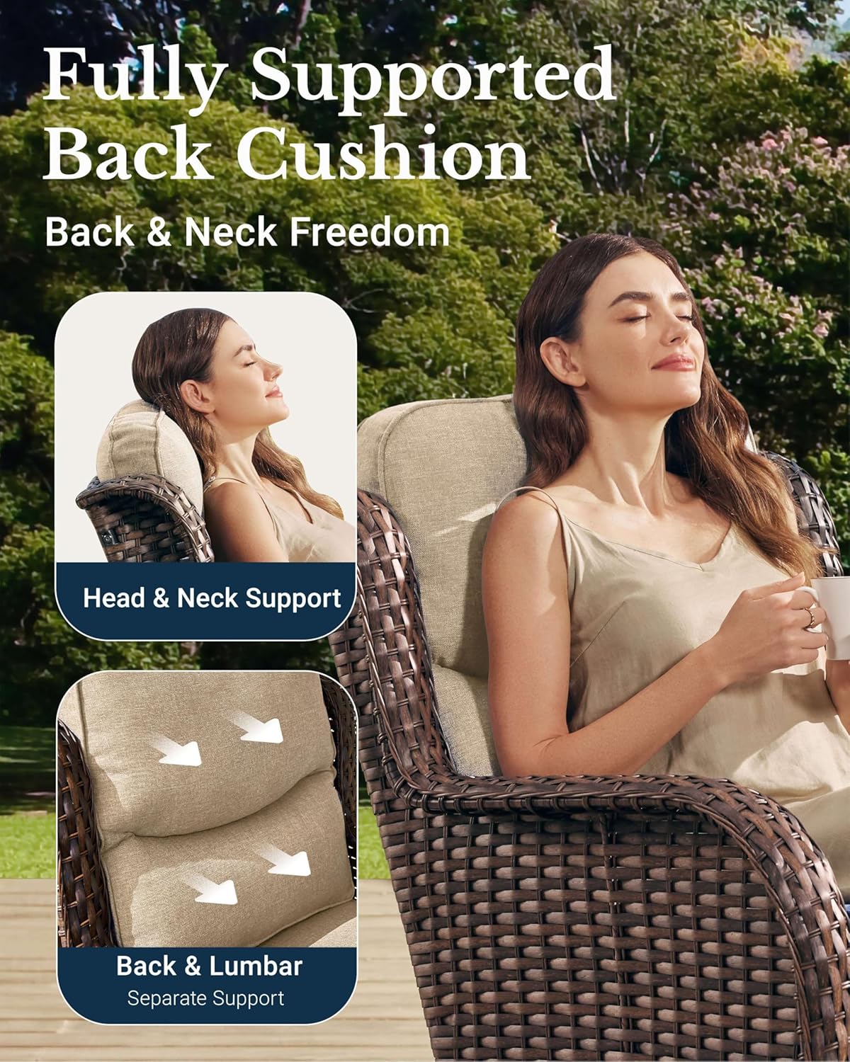 HILLGA Luxury Patio Furniture Set with 6-Inch Thick Cushions, High Back Outdoor Swivel Rocker Chairs and Patio Couch, 11-Piece All Weather Conversation Set for Porch Deck Pool Yard, Beige (V3)