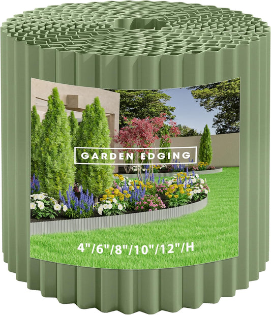 Metal Garden Edging Border, Corrugated Steel Landscaping, DIY for Lawn (Green, 8 Inch x 20FT)