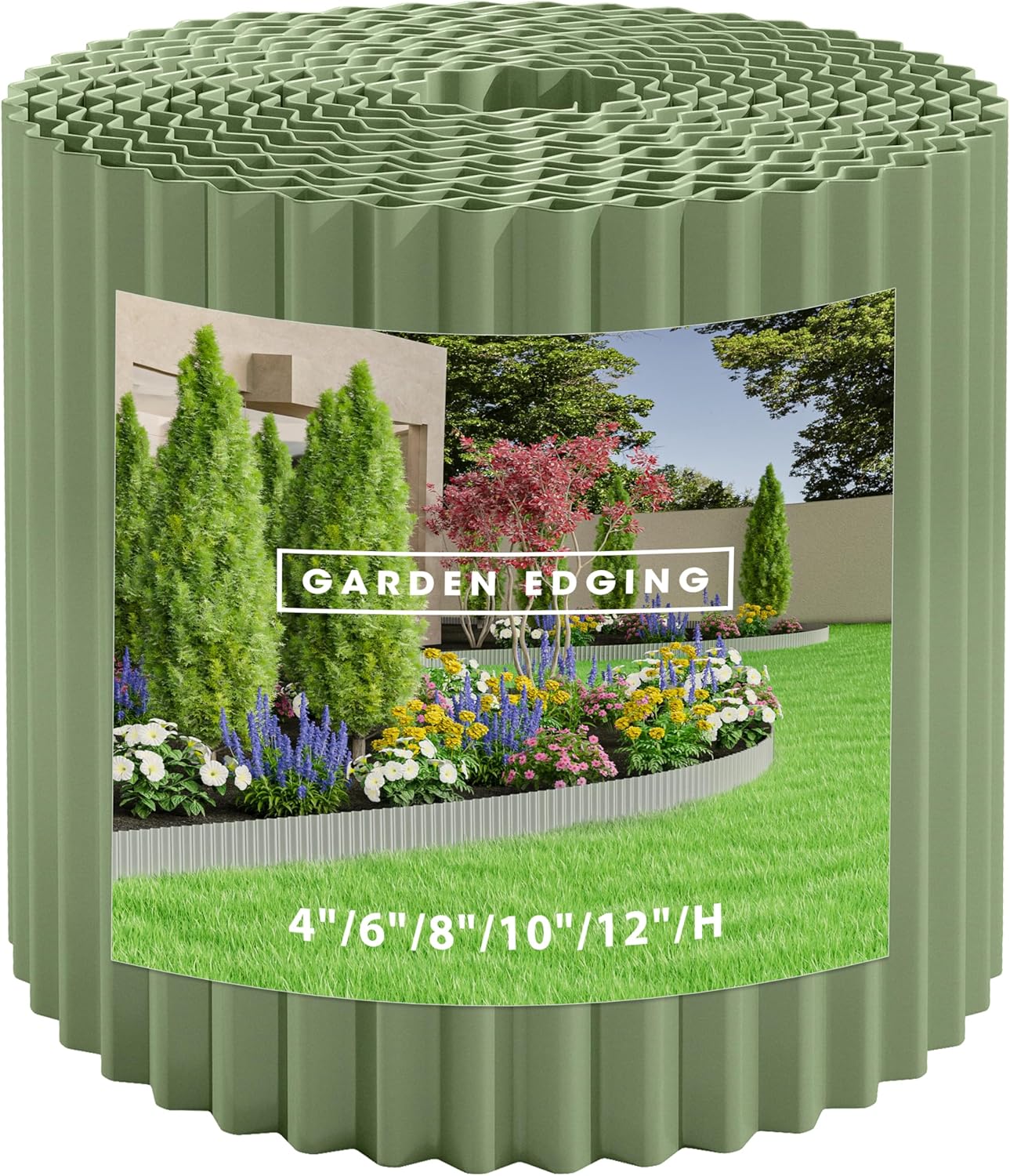 Metal Garden Edging Border, Corrugated Steel Landscaping, DIY for Lawn (Green, 10 Inch x 10FT)