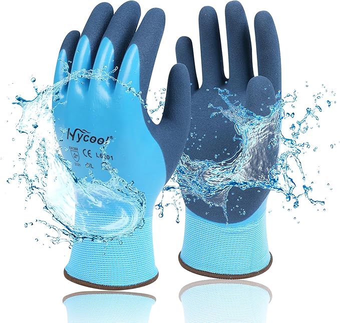 Waterproof Work Gloves for Men and Women, Hycool Thermal Insulated Freezer Rubber Coated Gloves,Super Grip L6201