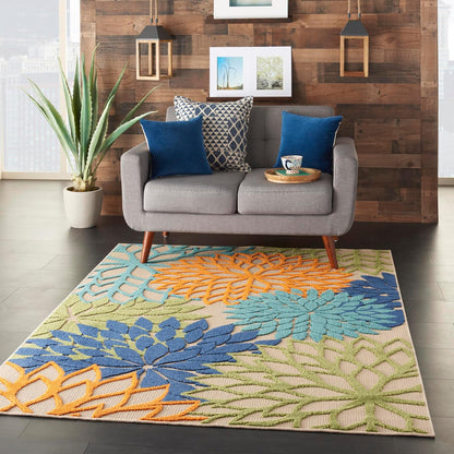 Nourison Aloha Indoor/Outdoor Multicolor 6' x 9' Area Rug, Easy Cleaning, Non Shedding, Bed Room, Living Room, Dining Room, Deck, Backyard, Patio (6x9)