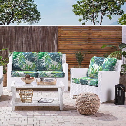 LVTXIII Outdoor Deep Seat Cushion Patio Seat and Back Cushion Set Seasonal Chair Cushion for Dining Arm Chairs, Wicker Chairs and Garden Furniture Decoration, 22"x22"x4", Islamorada Blue Green