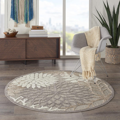 Nourison Aloha Indoor/Outdoor Area Rug 5'3", Natural, Round Tropical Botanical Easy-Cleaning Non Shedding Bed Room Living Room Dining Room Deck Backyard Patio
